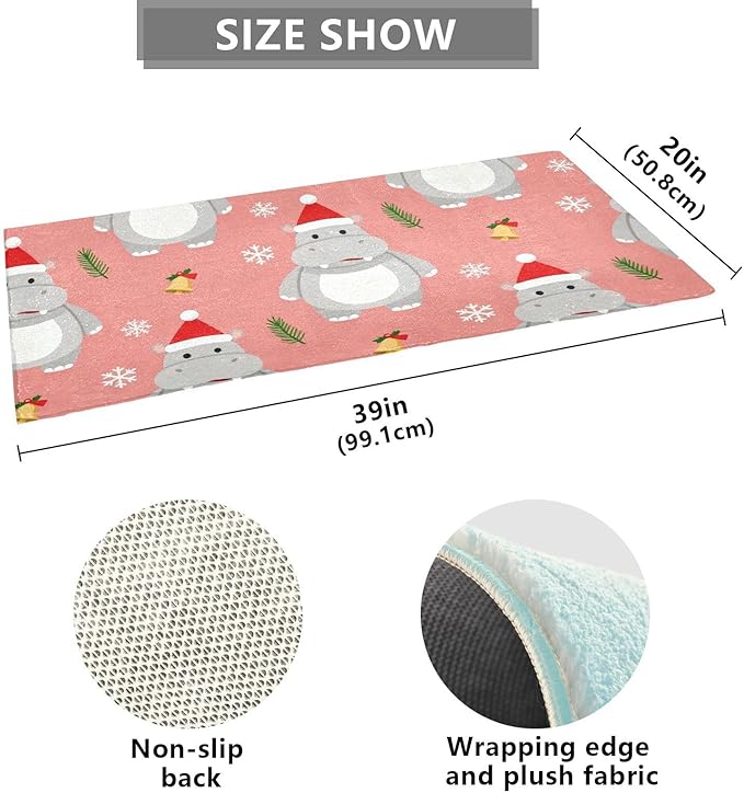 Merry Christmas Hippopotamus Pink decorative rugs for bathroom anti-mold tub mats non slip for entrance hall accessories 39x20in tapetes para ba?o - Image 3