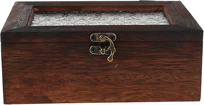 Wood Jewelry Box with Glass Lid and Metal Clasp Vintage Flower Jewelry Trinket Organizer for Keepsakes and Collectibles Small Paulownia Wood for Home Storage by Ifundom
