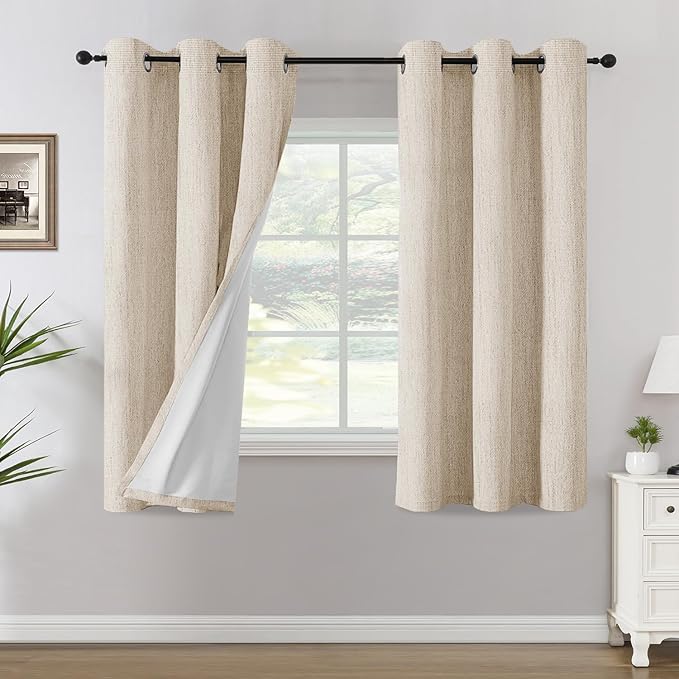 H.VERSAILTEX Chenille Linen Blackout Curtains for Bedroom Thermal Insulated Textured Linen Look Curtains with White Flocking Coating Back, 42" W x 63" L, Almond(Not Solid) by HVERSAILTEX
