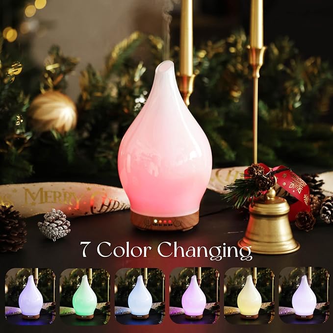Porseme 150ml Essential Oil Diffuser Glass Color Changing Aroma Air Diffusers Aromatherapy Ultrasonic Cool Mist Humidifier 6 Running Hours Waterless Auto-Off for Sleeping Yoga Office Spa (White Jade) - Image 2