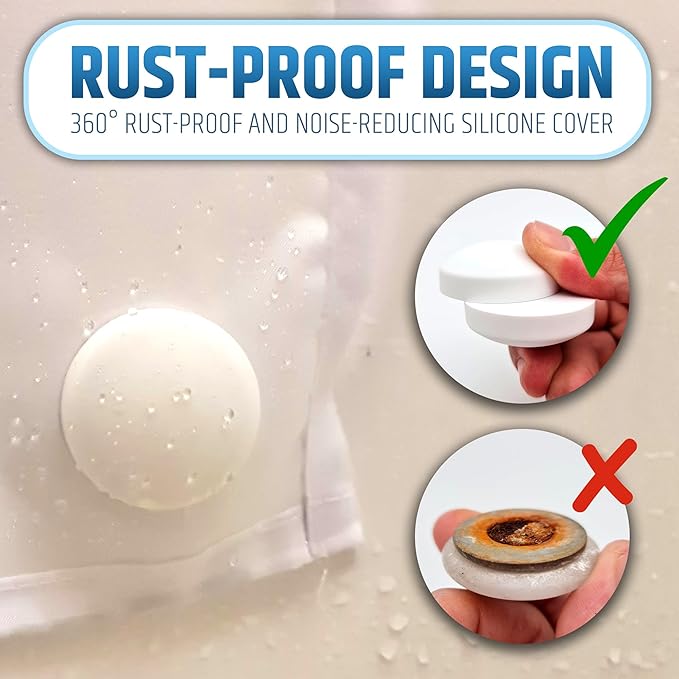 Powerful Anti-Billowing Magnetic Shower Curtain Weights for Splash-Free Bath Experience - 360° Silicone Wrapped - Will Never Rust - Heavy Magnets Prevent Curtain Liners from Blowing | 8 Pairs | White - Image 4