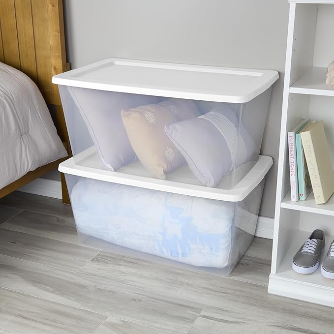 (2-Pack) 90QT transparent plastic storage boxes with lids, large white storage containers, measuring 29 L x 18 W x 13 H, with snap-on lids, suitable for home, office and commercial use. - Image 5