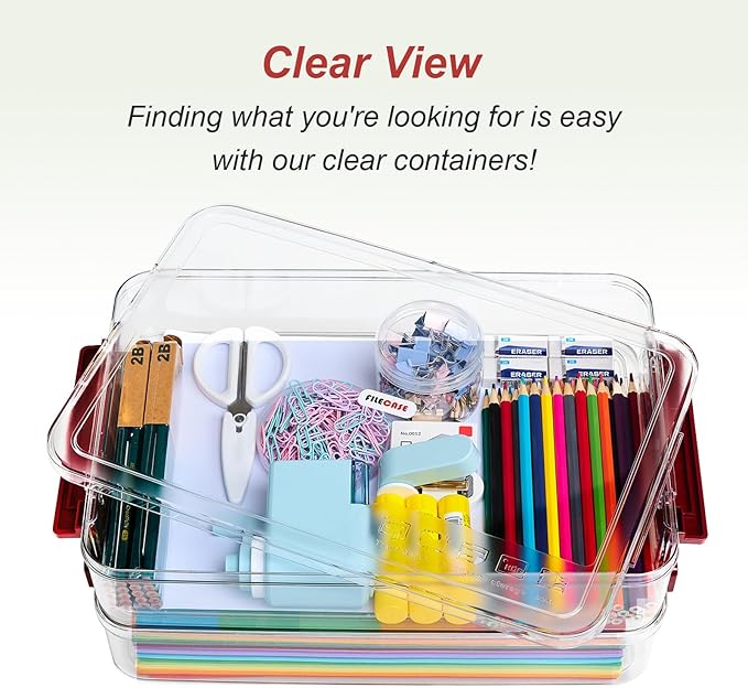 5.5qt Portable Project Case 9 X 13 Clear Stackable Plastic Storage With Lids Organizer Containers File Box For Letter A4 Paper Photo Documents Scrapbook Craft Art School Supplies, 2 Pcs - Image 5
