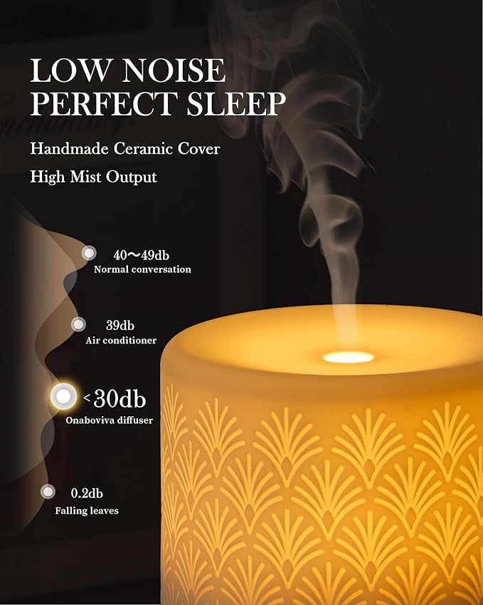 Essential Oil Diffuser, 280ml Ceramic Aromatherapy Diffuser for Large Room, 2.4MHz Ultrasonic Cool Mist Diffuser Oil Machine, Quiet & Intelligent Aroma Diffuser for Home Office SPA Yoga - Image 3