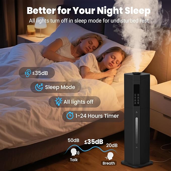 Humidifiers for Bedroom - GloryAir 2.38Gal/9L Top Fill Warm & Cool Mist Humidifier for Large Room 750ft² with Auto Mode 7-Color Light, Humidistat, Quiet Humidifier for Plants Baby Adults Home & Office - Image 6