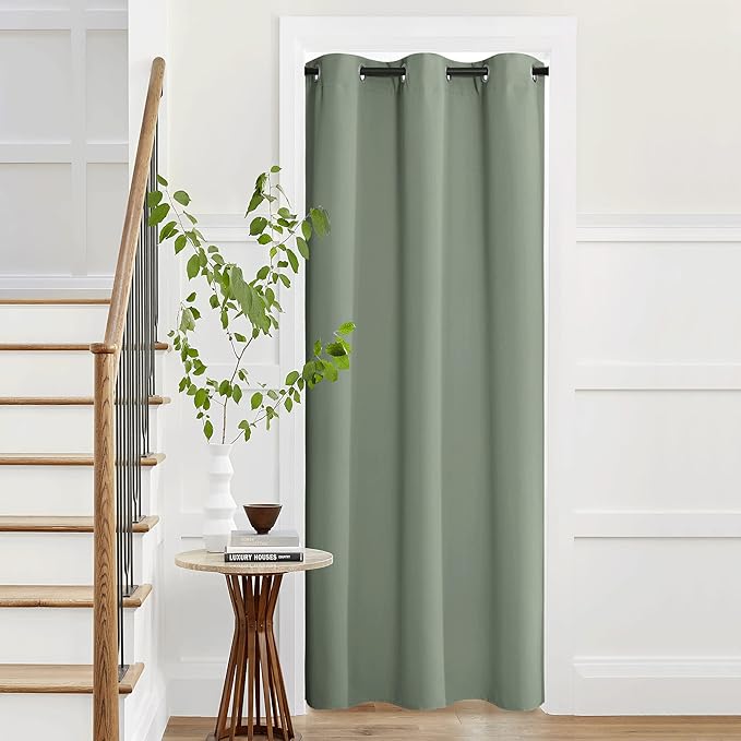 NICETOWN Door Curtains for Doorway Privacy, 95 Inch Length Blackout Thermal Insulated Room Divider Cover, Farmhouse Closet Curtain for Bedroom LivingBathroom, 1 Panel, Sage Green, 42" Wide by NICETOWN