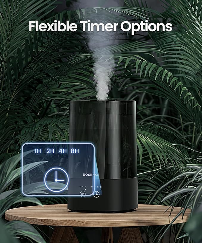 4.5L Humidifiers for Bedroom, Humidifiers for Home Large Room, Cool Mist Humidfiers for Baby and Plant with Timer, Adjustable Mist Level, 360° Nozzle, Auto Shut-Off, Black - Image 3