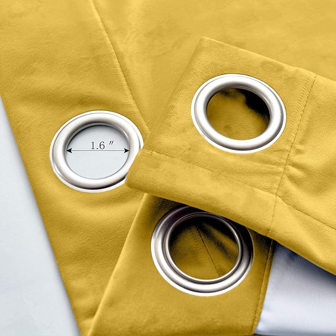 ChadMade Blackout Lined Premium Velvet Curtain Yellow 100Wx108L Inch (1 Panel), Eyelet Grommet for Livingroom Bedroom Theater Studio, Leon Collection - Image 4