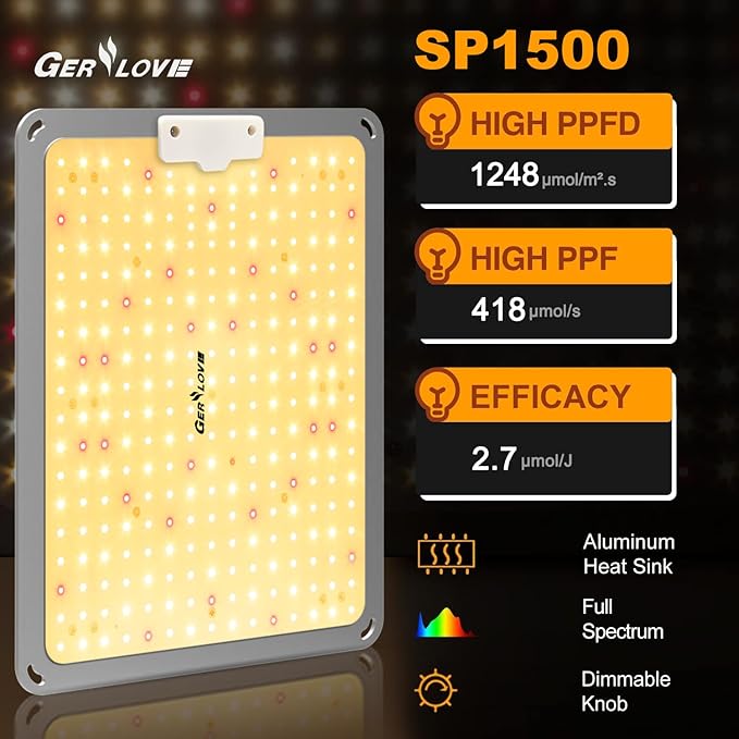 LED Grow Light, SP1500 Sunlike Full Spectrum Dimmable Plant Lights with Thermometer, Growing Lamps for Indoor Plants Seedlings Veg Bloom 4.5x4.5ft - Image 2