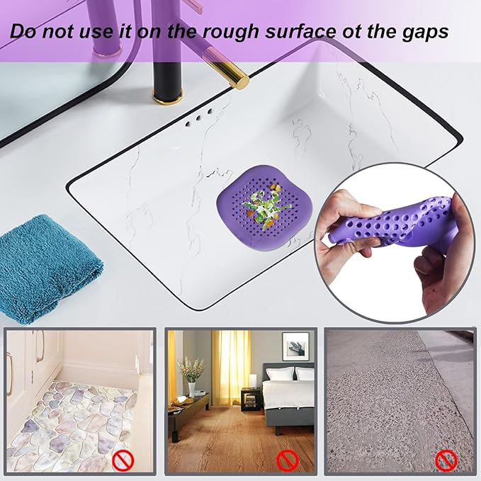 Hair Drain Catcher,Square Drain Cover for Shower Silicone Hair Stopper with Suction Cup,Easy to Install Suit for Bathroom,Bathtub,Kitchen 2 Pack (Purple) - Image 2