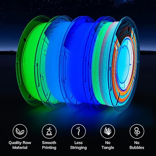 AMOLEN Glow in The Dark 3D Printer Filament Bundle, Glow Filament Multicolor, 5 Meter Rainbow, Green, Blue and Blue-Purple, 1.75mm PLA Filament, Dimensional Accuracy +/- 0.02 mm, 200g X 4 Pack - Image 5