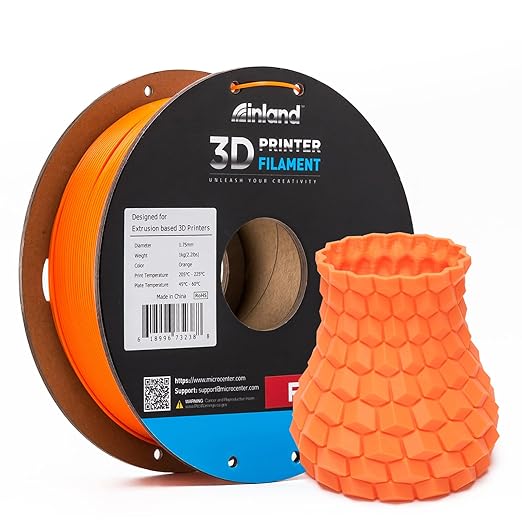 INLAND Micro Center PLA+ 3D Printing Filament 1.75mm - PLA Pro Dimensional Accuracy +/- 0.03 mm - 1kg Cardboard Spool (2.2 lbs) (1 Pack Orange, 1.75mm) by INLAND