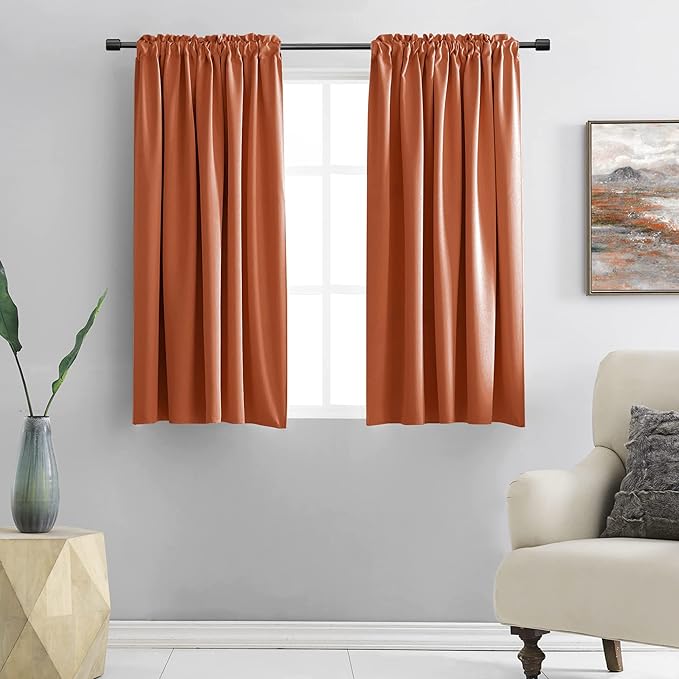 DONREN Burnt Orange Blackout Curtain Drapes for Bedroom - 48 Inch Length Small Window Treatment Rod Pocket Curtain Drapes (Set of 2 Panels,52 W x 48 L) by DONREN