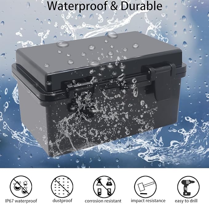 Junction Box, Hinged Black Cover IP67 Waterproof ABS Project Box with Mounting Plate Electrical Box Enclosure with Wall Bracket 8.3 x 5.1 x 4.3inch(210x130x110mm) - Image 2