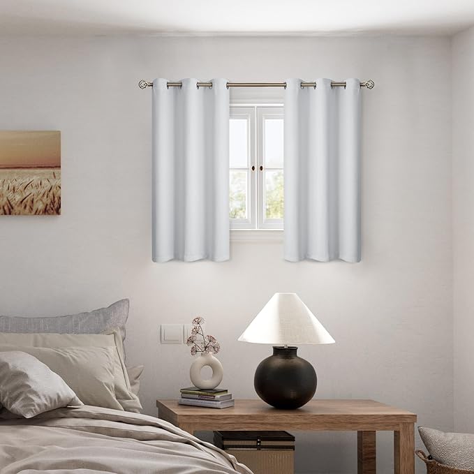 BGment 45 Inch Curtains for Bedroom - Short Blackout Curtains for Small Window/Cafe Thermal Insulated Grommet Drapes, 2 Panels, Each 42 Inch Wide, Greyish White - Image 2