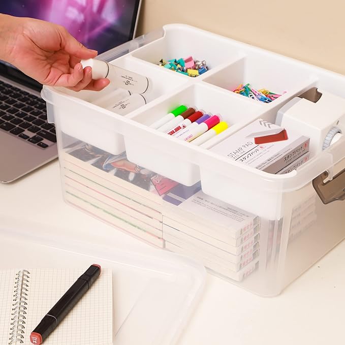 Citylife 17 QT Plastic Storage Box with Removable Tray Craft Organizers and Storage Clear Storage Container for Organizing Bead, Tool, Sewing, Playdoh - Image 8