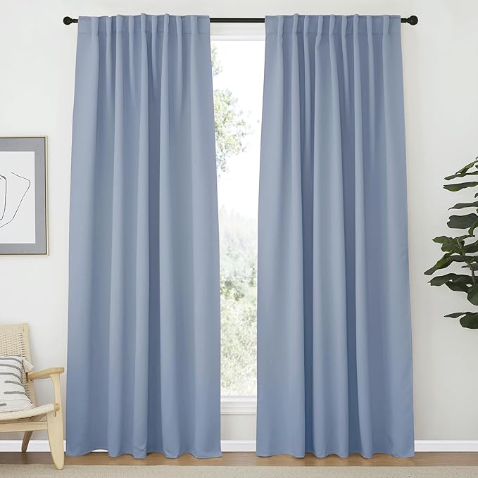 NICETOWN Blackout Curtain Panel for Living Room - (Vintage Blue Color) 62 inches Wide by 84 inches Long, 2 Panels Set, Insulated Room Darkening Window Drapes by NICETOWN