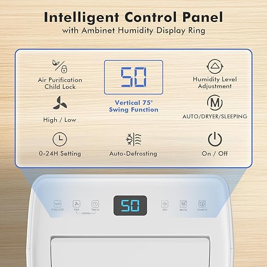 NEWBULIG 50Pints Dehumidifier with Drain Hose, 3,500 Sq.Ft Dehumidifier for Basement, 1.19 Gallon Tank, Low 41dB, Airflow Swing, Ideal Whole House Humidity Remover for Home, Bedroom & Bathroom - Image 3