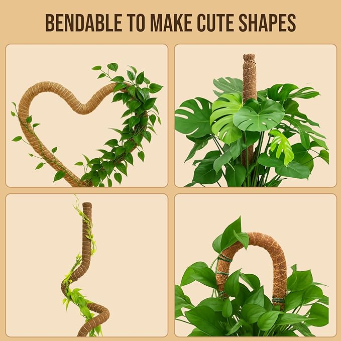 Moss Pole Monstera Plant Support – 2 Pack 28” Bendable Moss Pole Monstera Plant Support, Plant Stakes for Indoor Plants, Tall Plant Sticks Support for Climbing Plants - Image 3
