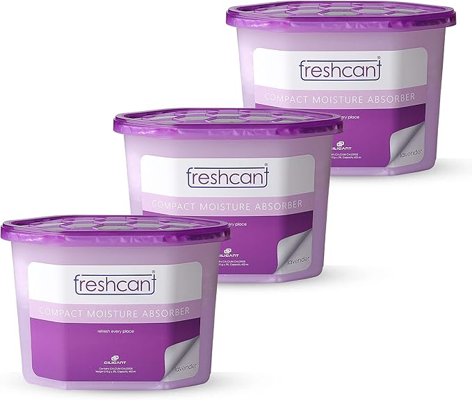 Freshcant Moisture Absorber Bundle, Room and Closet Freshener, Moisture and Odor Absorber for Home, Rooms, Basement, Garage, Prevents Musty Odor, Controls Moisture, Pack of 3, Lavender Scent by CILICAnT
