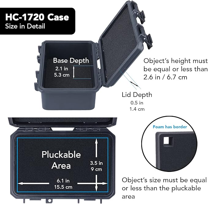 Lykus HC-1720 Mini Hard Case Dry Box with Foam Insert, Interior Size 6.5x3.9x2.7 in, IP66 Splash-Proof, Suitable for Cellphones, Tools, Small Devices and More - Image 3
