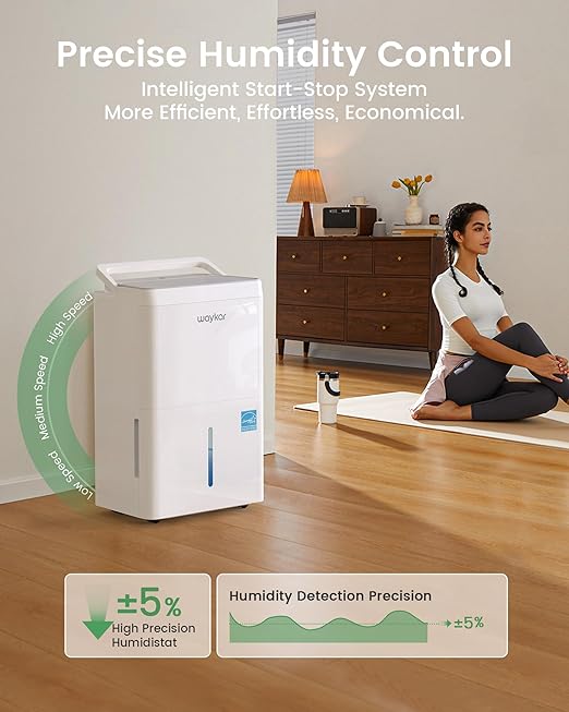 Waykar 5000 Sq.Ft 2025 Energy Star Dehumidifier for Home, Basement, Bedroom, Bathroom, Max 80 Pint/D(Standard 63 Pint/D) with Drain Hose&Water Tank, Ultra Quiet(40 dB), Intelligent Humidity Adjustment - Image 5