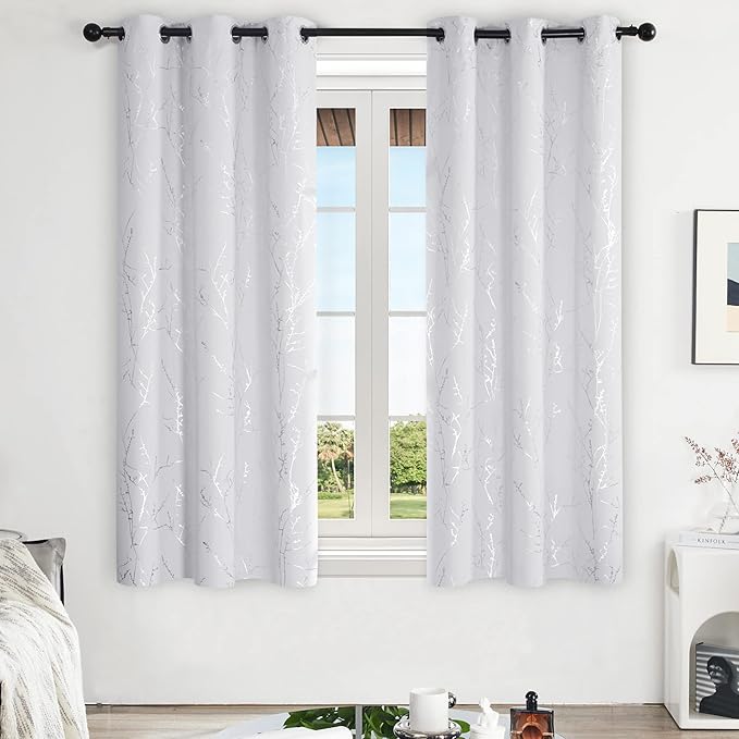 Deconovo Greyish White Curtains, Room Darkening Curtain, Thermal Insulated Soundproof Drapes, Silver Branch Print, 42 x 63 Inch Long, Grommet Window Panels for Living Room Bedroom Nursery, Set of 2 - Image 2