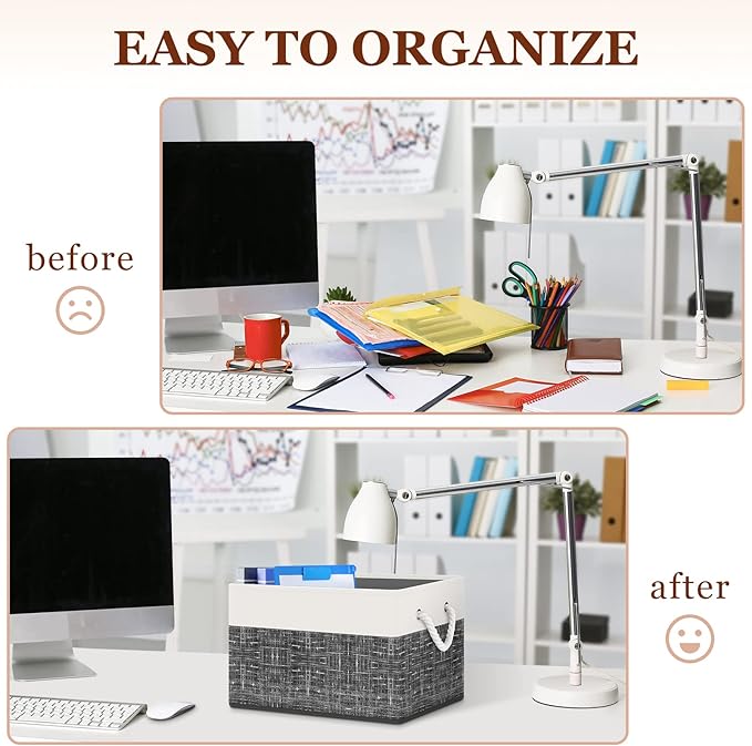 Storage Bin,Collapsible Storage Basket For Organizing,Large Storage Boxes With Rope Handles,Storage Containers,White & Black,3 Pack - Image 5
