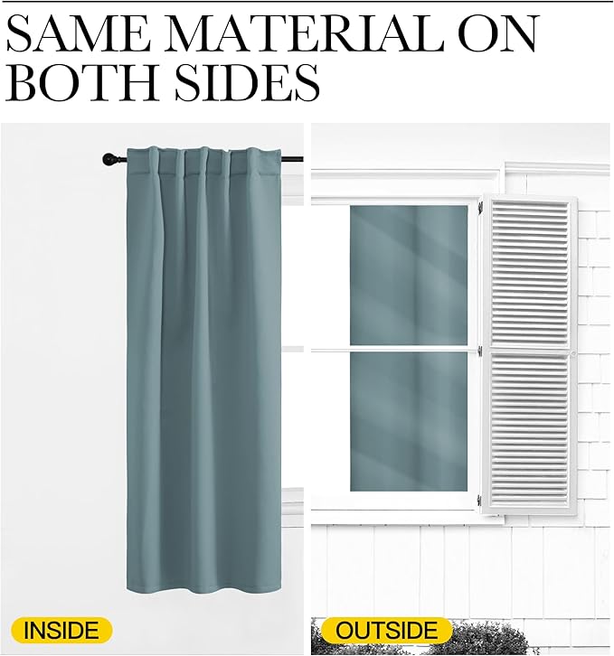 NICETOWN Blackout Curtain Panels for Kitchen - (Greyish Blue Color) 29x36 inch, 2 Panels Set, Room Darkening Blackout Drapes for Window - Image 6