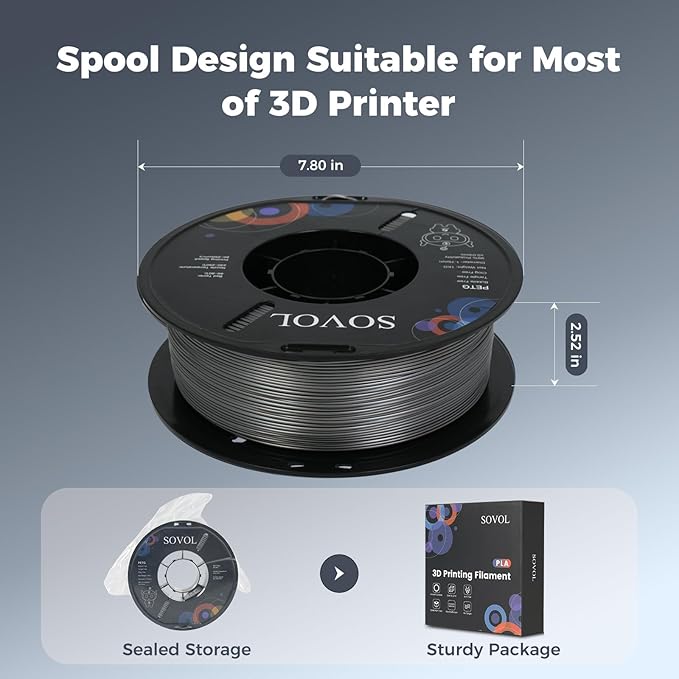 Sovol 3D Printer PETG Filament 1.75mm 1KG (2.2lbs), High Precision, Strong Toughness, Wiring Tightness, Dimensional Accuracy +/- 0.03 mm, 3D Printing PETG Filaments, Silver Gray - Image 8