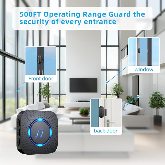 Door Sensor Chime When Door Opens, Door Entry Chime for Business/Home/Office/Store,500 FT Range,26 Chimes 5 Adjustable Volume Door Ringer Alert Black - Image 3