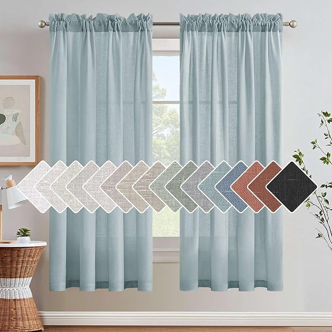 H.VERSAILTEX Linen Curtains Elegant Natural Linen Semi Sheer Curtains Energy Light Filtering Rod Pocket Window Treatments Panels for Living Room (Set of 2, Cloud Blue, 52 inch W X 72 inch L) by HVERSAILTEX