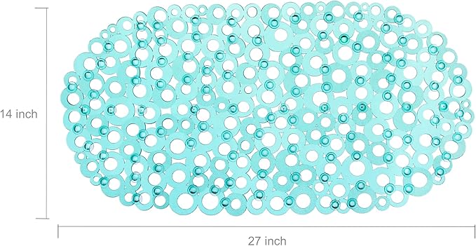WELTRXE Oval Bathtub Mat Non Slip, Clear Teal Bubbles Bath Mats for Tub, Shower Mat with Drain Holes, Suction Cups, Machine Washable Bath Tub Mat, BPA, Latex, Phthalate Free for Bathroom, 27 x 14 Inch - Image 2