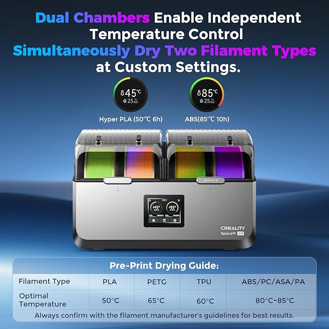 Creality Space Pi X4 Filament Dryer 4 Roll 3D Printer Dry Box with 110W PTC Heater 360° Rapid Heating LCD Touch Screen One-Key Operation PLA PETG ABS TPU Nylon Compatible - Image 3