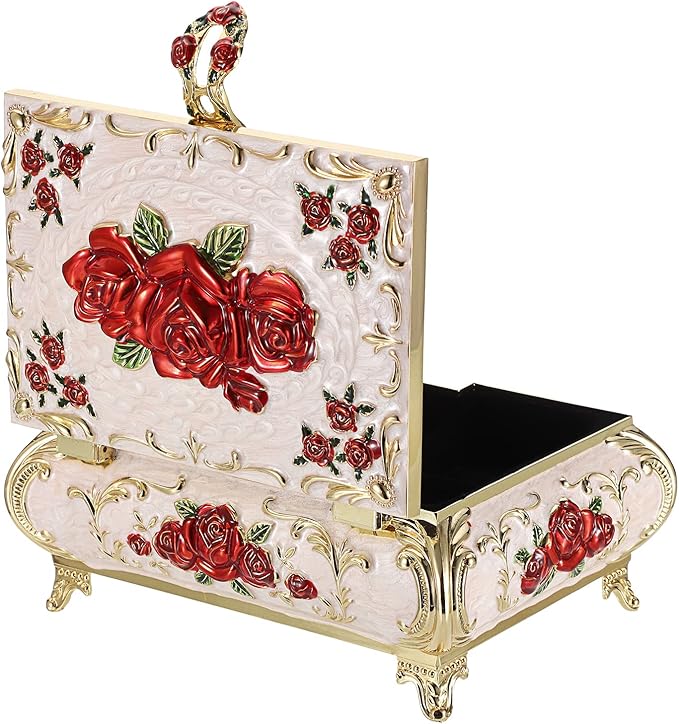 Hipiwe Metal Decorative Jewelry Box Vintage Treasure Chest Case Ornate Trinket Organizer Earrings Necklace Bracelet Storage Box Ring Holder Keepsake Box for Women - Image 6