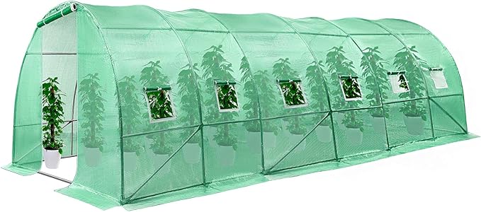 VIVOSUN 20x10x7 Ft. Large Walk in Greenhouse, Greenhouse Tunnel, Garden Plant Hot House with Green PE Cover, Roll-up Zipper Door and Window for Outdoor by VIVOSUN