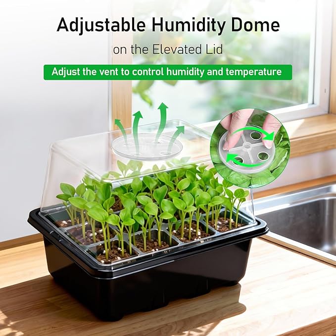 MIXC Seed Starter Tray with Elevated Lid, 120 Cells Seed Starter Kit with Adjustable Humidity Dome, Drainage Hole, Clear Heightened Lids for Indoor Outdoor Greenhouse Gardens, 10 Pack, Black - Image 3