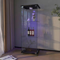 Yoluckea 3-Tier Glass Display Cabinet with LED Lighting, 1-Door Floor Standing Curio Cabinet with Universal Wheel for Home, Office, or Corner Display, Black Glass Bookshelf for Collections and Decor by Yoluckea