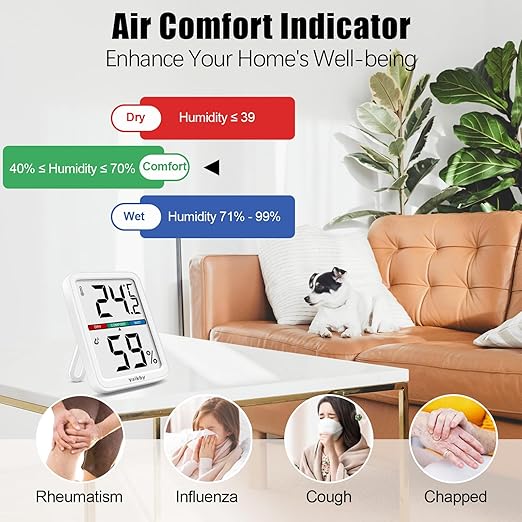 Vaikby Precision Hygrometer - Indoor Humidity Meter and Room Thermometer with Temperature Gauge, Digital Monitor for Home Comfort, Wall-Mounted or Tabletop, Energy-Efficient Sensor for Nursery & House - Image 3