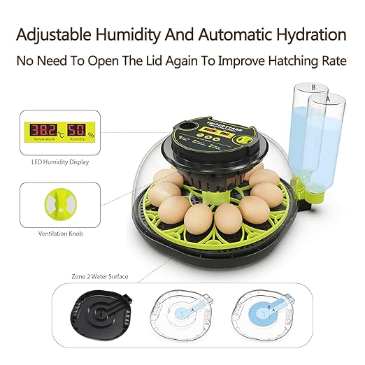 Incubators for Hatching Eggs 12 Egg Incubator with Automatic Egg Turning and Humidity Control,Egg Candler,Auto Water Replenishment,for Chicken Eggs and Quail Egg M12H - Image 4