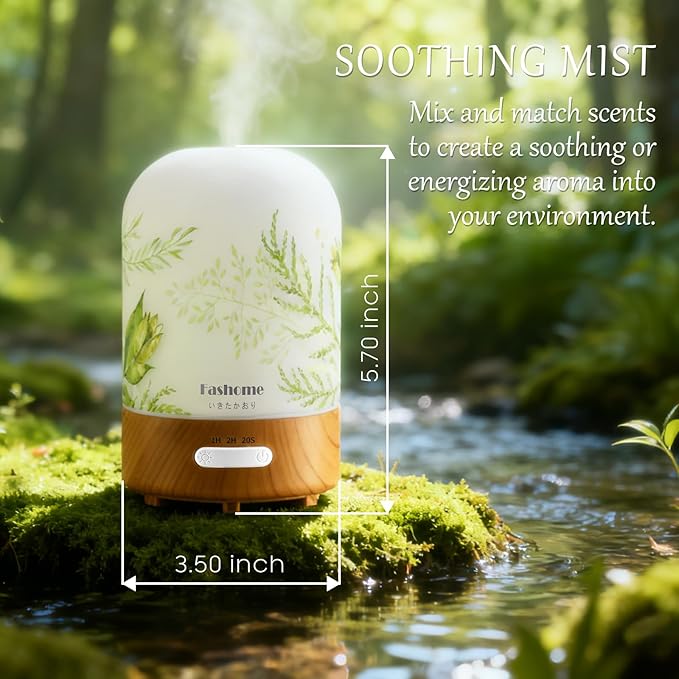 Essential Oil Diffuser Hand Blown Glass, 100ml Small Aromatherapy Diffuser, Auto Shut-Off Function, Ultrasonic Diffusers for Essential Oils, Cool Mist Humidifier with Warm White Lights (Jasmine) - Image 7