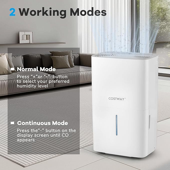 COSTWAY 150 Pints Dehumidifier with Pump, 7000 Sq.Ft Portable Home Dehumidifier for Basements with 2 Modes & 3 Fan Speeds, 2.4 Gallon Tank,16.4 FT Pump Drain Hose - Image 3