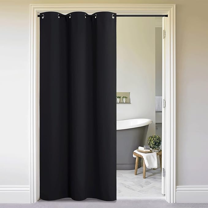 NICETOWN Faux Folding Accordion Doors, Front Door Curtains for Doorway, Privacy Blackout Living Room Bedroom Divider/Sliding Patio Decoration (1 Panel, 9ft Tall x 5ft Wide, Black) by NICETOWN