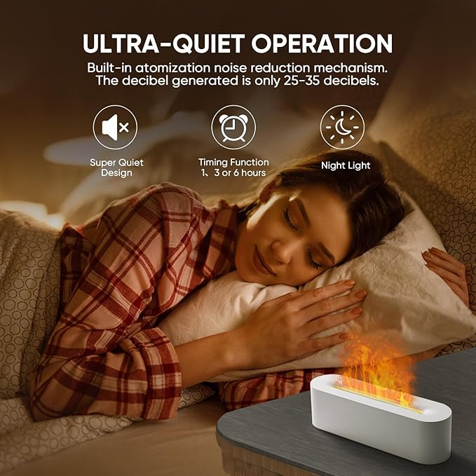 Essential Oil Diffuser, Fireplace Flame Fire Oil Diffuser, 150ml Ultrasonic Cool Mist Aromatherapy Humidifier, Scent Aroma Diffuser with 7 Colors Light, Timer & Auto-Off for Home, Room (White) - Image 4