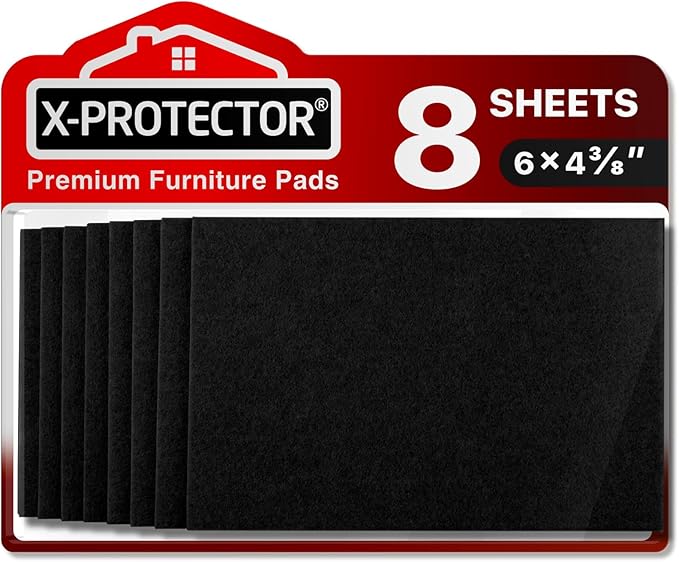 Felt Furniture Pads X-PROTECTOR 8 PCS - Premium 6” x 4 3/8” Heavy Duty Black Felt Sheets! Cut Large Furniture Pads to The Size You Need - The Best Felt Floor Protectors for Any Hard Floor! by X-Protector