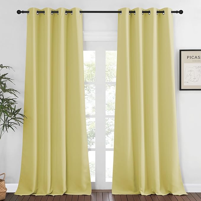 NICETOWN Blackout Room Darkening Window Curtain - Thermal Insulated Solid Grommet Blackout Patio Door Curtain/Drape for Living Room (Paler Yellow, 1 Panel, 52 by 95-inch) by NICETOWN