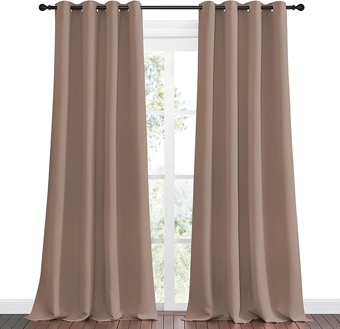 NICETOWN Bedroom Blackout Long Curtains and Drapes, Set of 2, 55 by 120 Inch, Cappuccino, Window Treatment Thermal Insulated Solid Grommet Blackout Draperies for Bedroom - Image 2