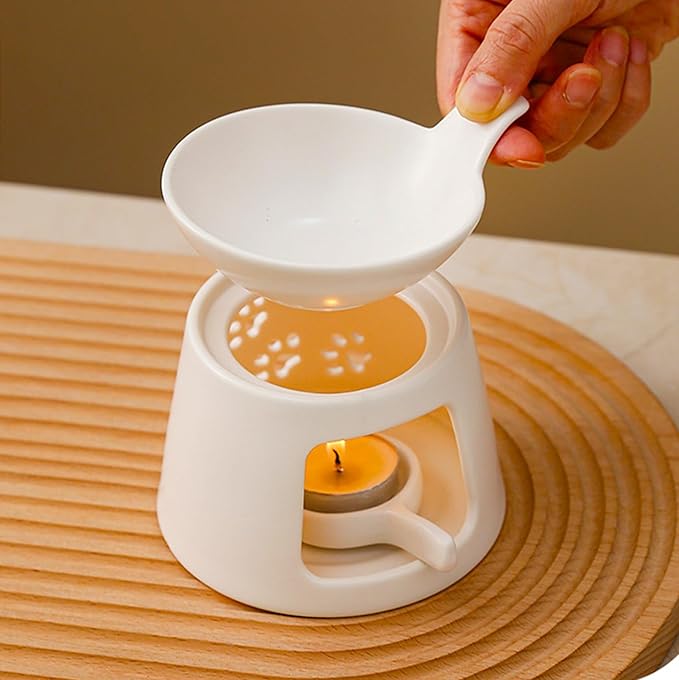 Ceramic Wax Melt Burners,Tea Light Candle Warmer,Essential Oil Burner,Candle Wax Burner Humidifier Yoga Aromatherapy Fragrance Diffuser for Living Room,Bedroom,Office Decoration,White,4 * 5IN - Image 5