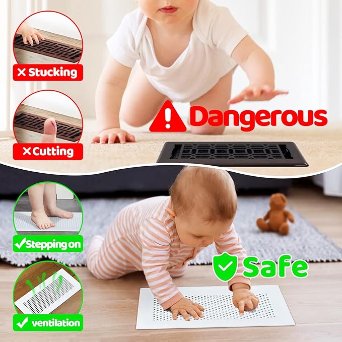 Orzbow Baby Proofing Soft Silicone Vent Cover for Home Wall/Ceiling/Floor Register,Child Proof Floor Air Vent Deflector Cover,Catches Debris Hair & Prevents Creepy Crawlies,Easy Install, White - Image 2