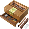 TISFA Cigar Box Handcrafted Humidor with Hygrometer and Humidifier, Cedar Wooden Humidor Case with Drawer, Divider, Cigar Length Gauge, Desktop Humidor Box Gifts Cigar Accessories (Light) by TISFA